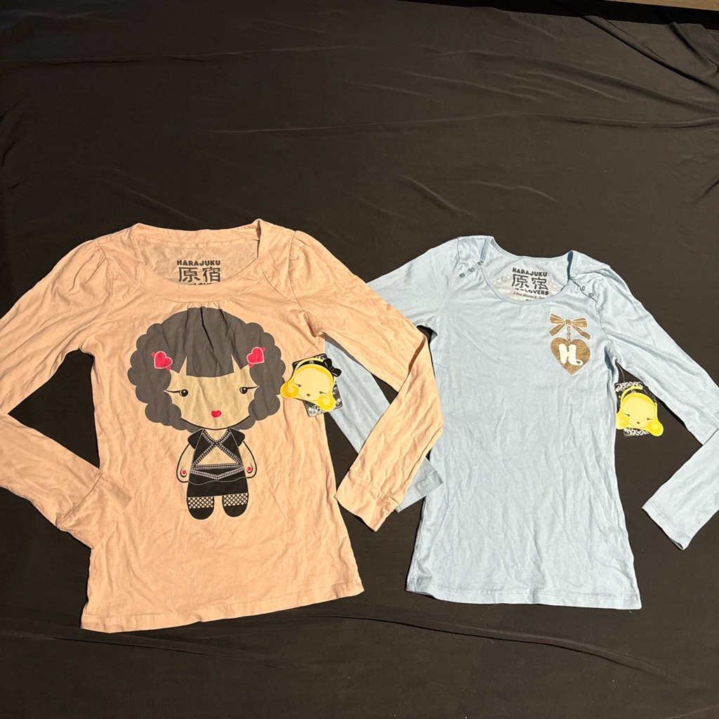 New Young Girls Harajuku Lovers Long Sleeve Shirt Blue Cameo Top Size 12 Lot